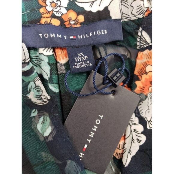 Tommy Hilfiger Navy Blue Floral‎ Plaid Textured Long Sleeve Top Sz XS NEW - Picture 6 of 7